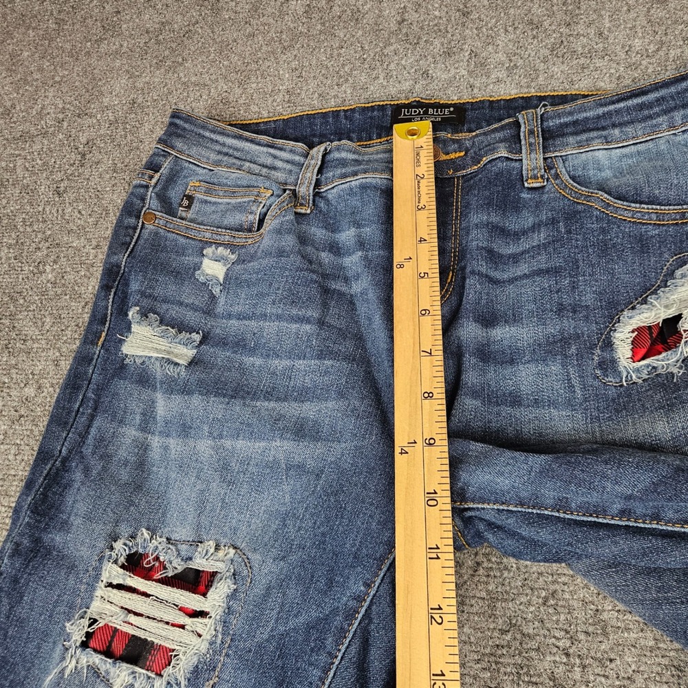 Judy Blue Skinny Fit Distressed‎ Plaid Patch Jeans Medium Wash JB8268DK 15/32 - Picture 11 of 12